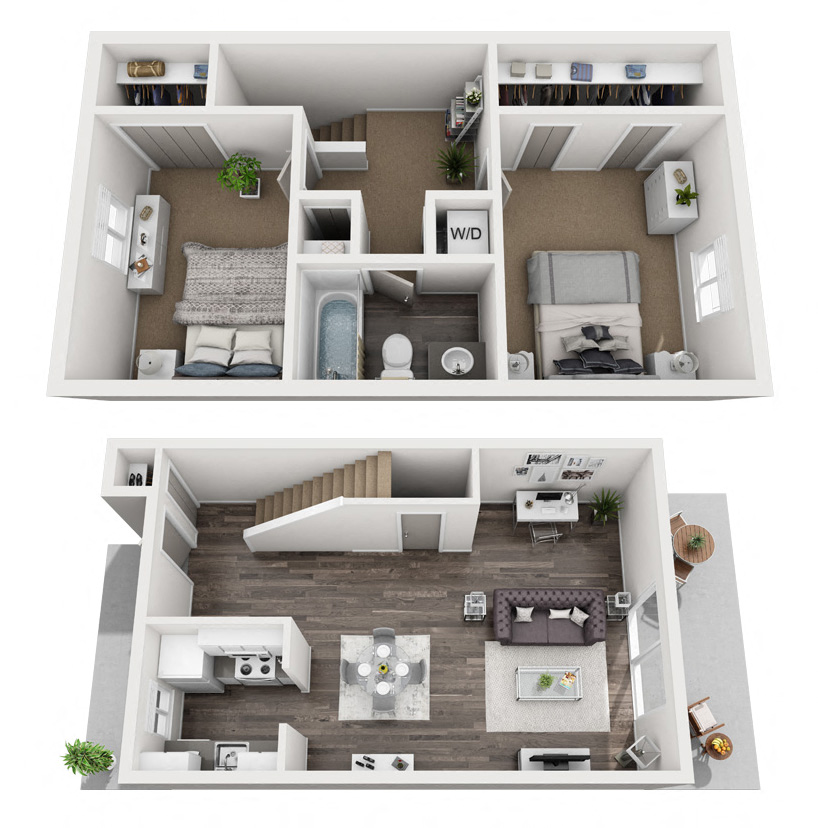 Floor plan for 2 beds, 1 bath, 900 sqft